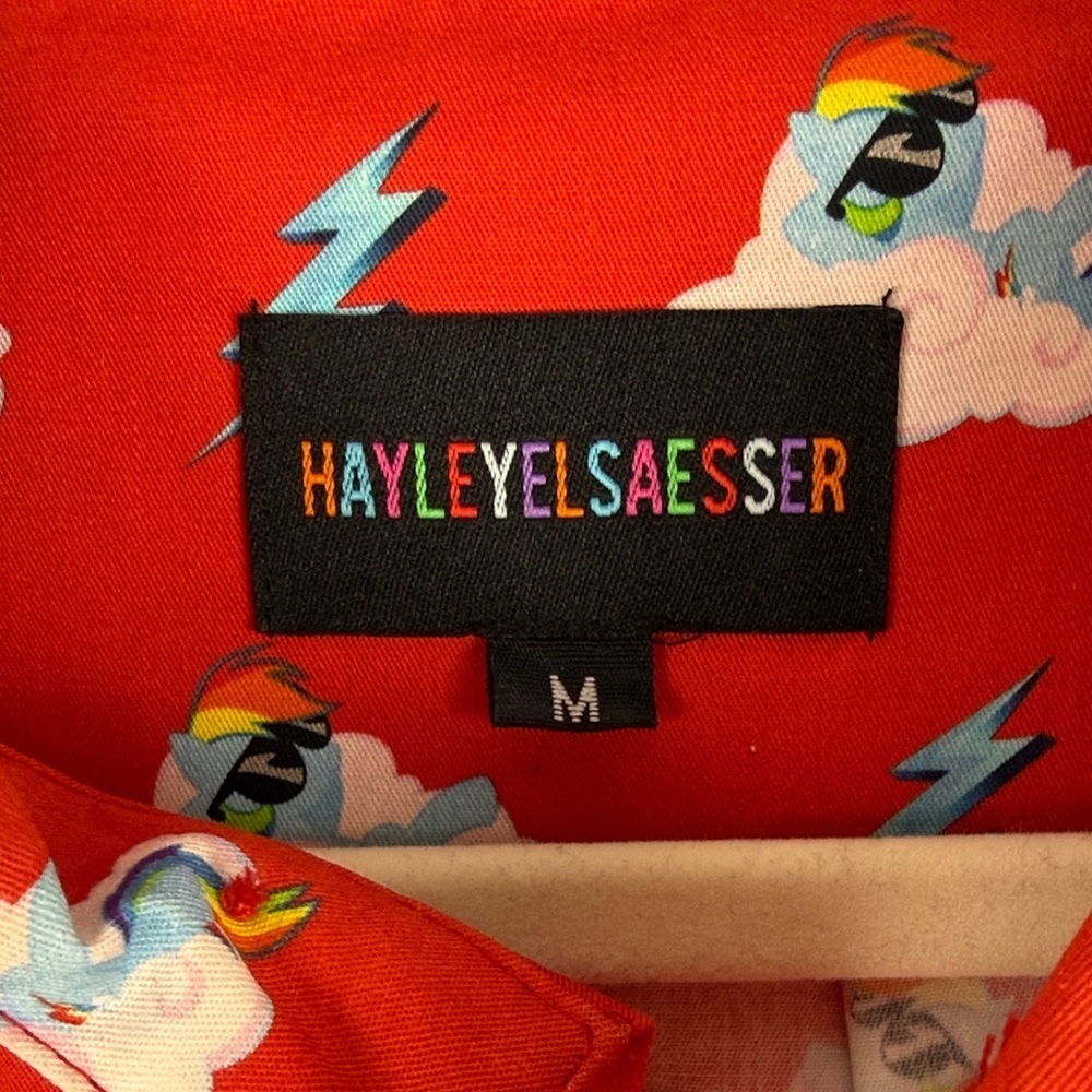 Hayley Elsaesser Cotton Cloud Lightning Unicorn Print Button Down Med Red Shirt - Picture 3 of 13